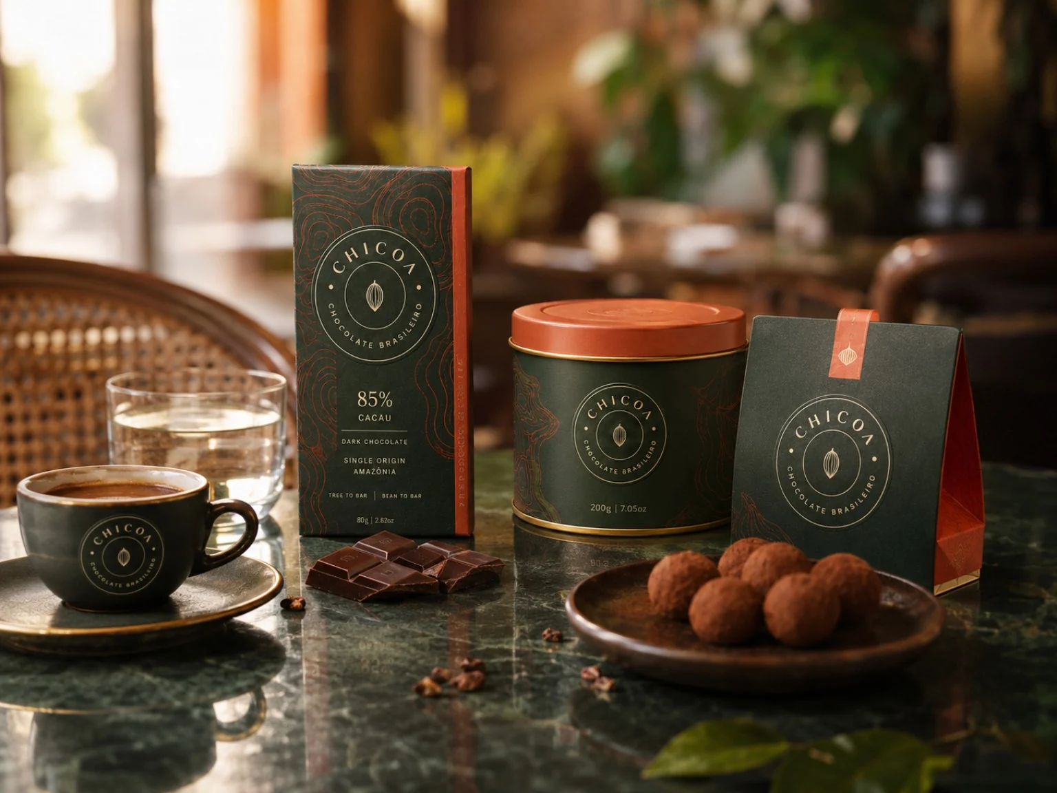 Chocolates Chicoa servidos com café